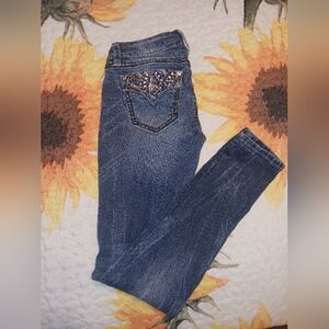 Miss Me Blue Skinny Jeans with Embellished Back